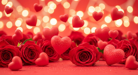 Romantic Valentine’s Day Background with Hearts and Roses