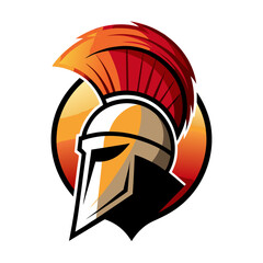 Stylized Spartan Helmet with Sunset Gradient for Vintage Military-Inspired Vector Logo