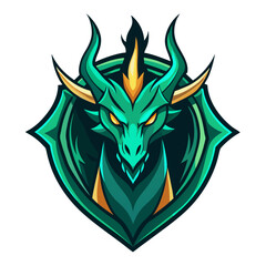 Emerald Dragon with Glowing Outline and Vector Flames for Fantasy Team Emblem