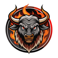 Angular Bull Logo with Dynamic Fur Lines in Circle Frame with Smoke Accents