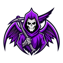 Neon-Purple Reaper with Skeletal Wings and Scythe for Gothic Team Logo