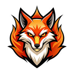 Symmetrical Fox Head with Jagged Flame Trails in High-Contrast Vector Style