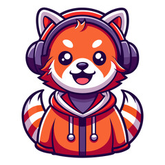 Cheerful Red Panda with Headset and Hoodie in Rounded Vector Style for Streaming Mascot