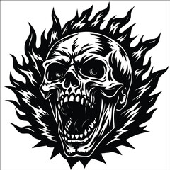 Obraz premium Creepy clown face with sharp teeth, horror Halloween T-shirt design