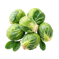 Fototapeta premium Fresh Brussels sprouts with visible water droplets, isolated on transparent background