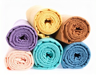 Fototapeta premium colourful cotton fabrics roll isolated on white background