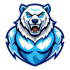 Bold Cartoon Polar Bear with Strong Jaw and Blue Outlines for Winter Team