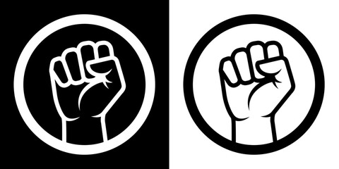 Symbol of Power and Unity: Raised Fist Emblem in Bold Black and White Design
