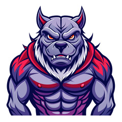 Fierce Muscular Bulldog with Glowing Eyes in Dark Purples and Reds