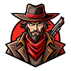 Western Gunslinger Mascot with Stylized Shadows and Dynamic Shading