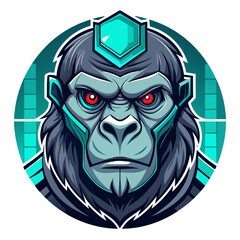 Cyberpunk Gorilla Face with Red Cybernetic Eyes and Metallic Detail