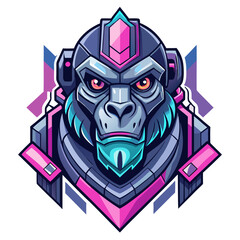 Futuristic Robotic Gorilla Head with Angular Shapes and Neon Accents