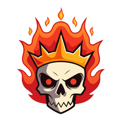 Flaming Skull with Golden Crown and Comic-Style Fire