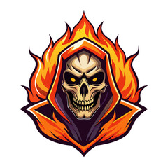 Royal Skeleton Head Engulfed in Flames with Glowing Outlines