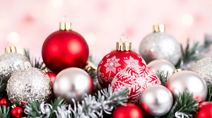 Red silver baubles festive christmas ornaments image