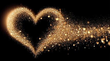 A golden heart shape fades into glittering particles against a dark background, implying love and magic