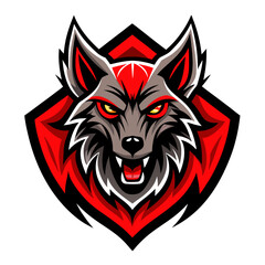 Tribal Red and Black Crest with Stylized Wolf and Glowing Eyes