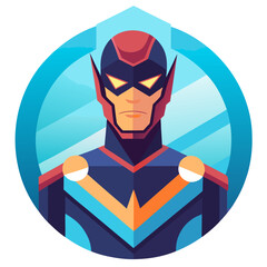 Superhero Icon with Glowing Accents and Minimal Geometric Background