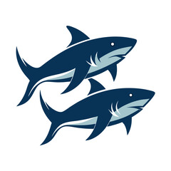 Obraz premium Twin Shark Silhouettes in Motion – Minimalist Aquatic-Themed Vector Branding
