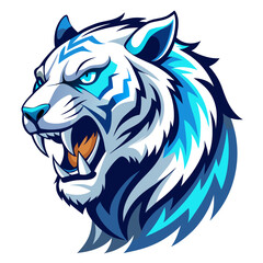 Roaring White Tiger with Icy Blue Accents – Sharp Shadowed Vector Mascot