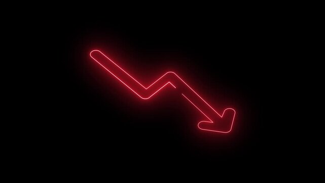 Arrow going down tradingtone, animated in neon light	

