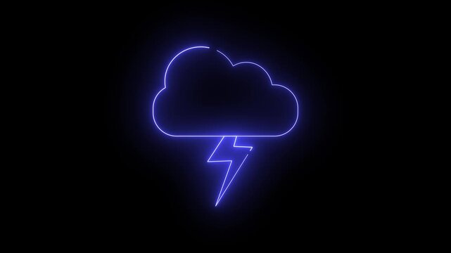 Cloud icon with animated lightning bolt  in neon light	