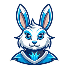 Stylized White-Blue Rabbit Character – Smooth Youth-Centric Vector Esports Logo