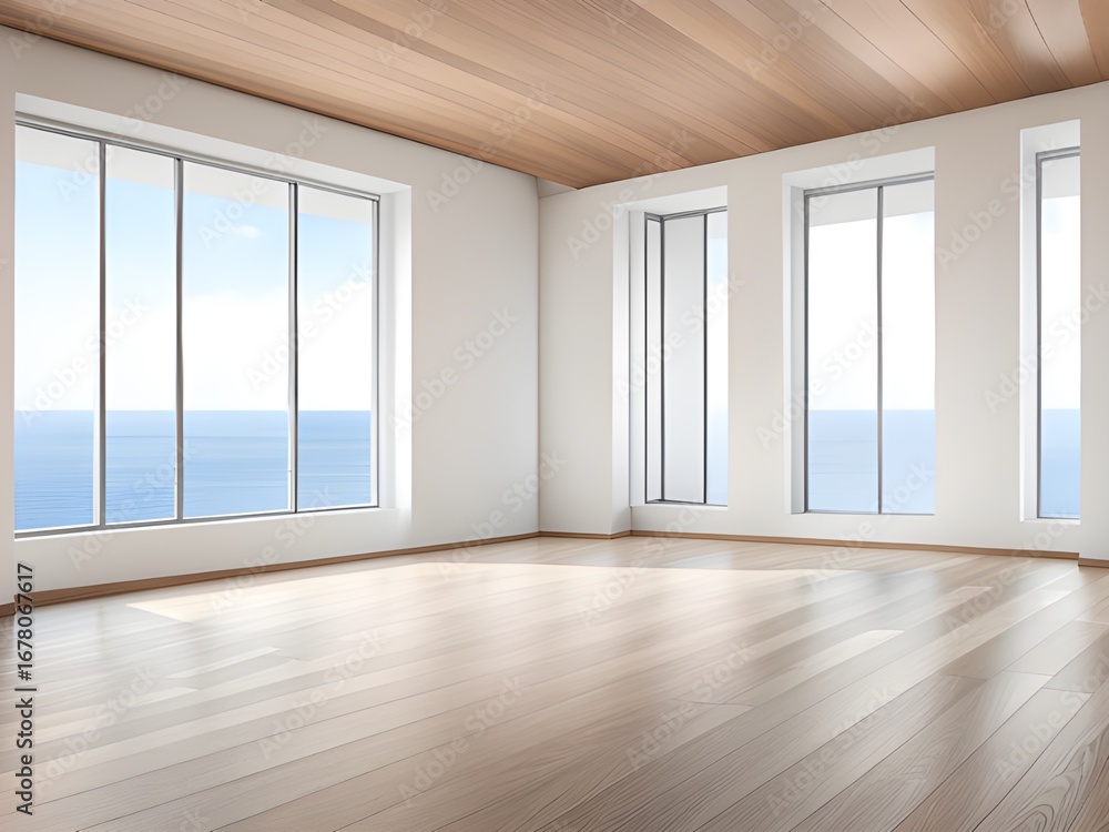 Aufkleber empty room with window view. 3d rendering