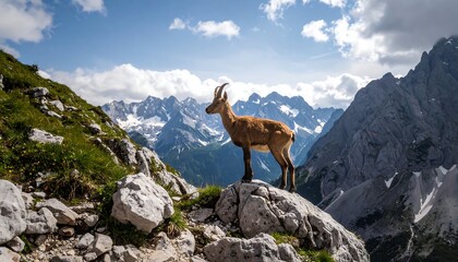 Majestic mountain goat on alpine crag