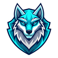 Noble Icy-Blue Wolf Face with Shield Overlay – Elite Guardian-Style Vector Logo