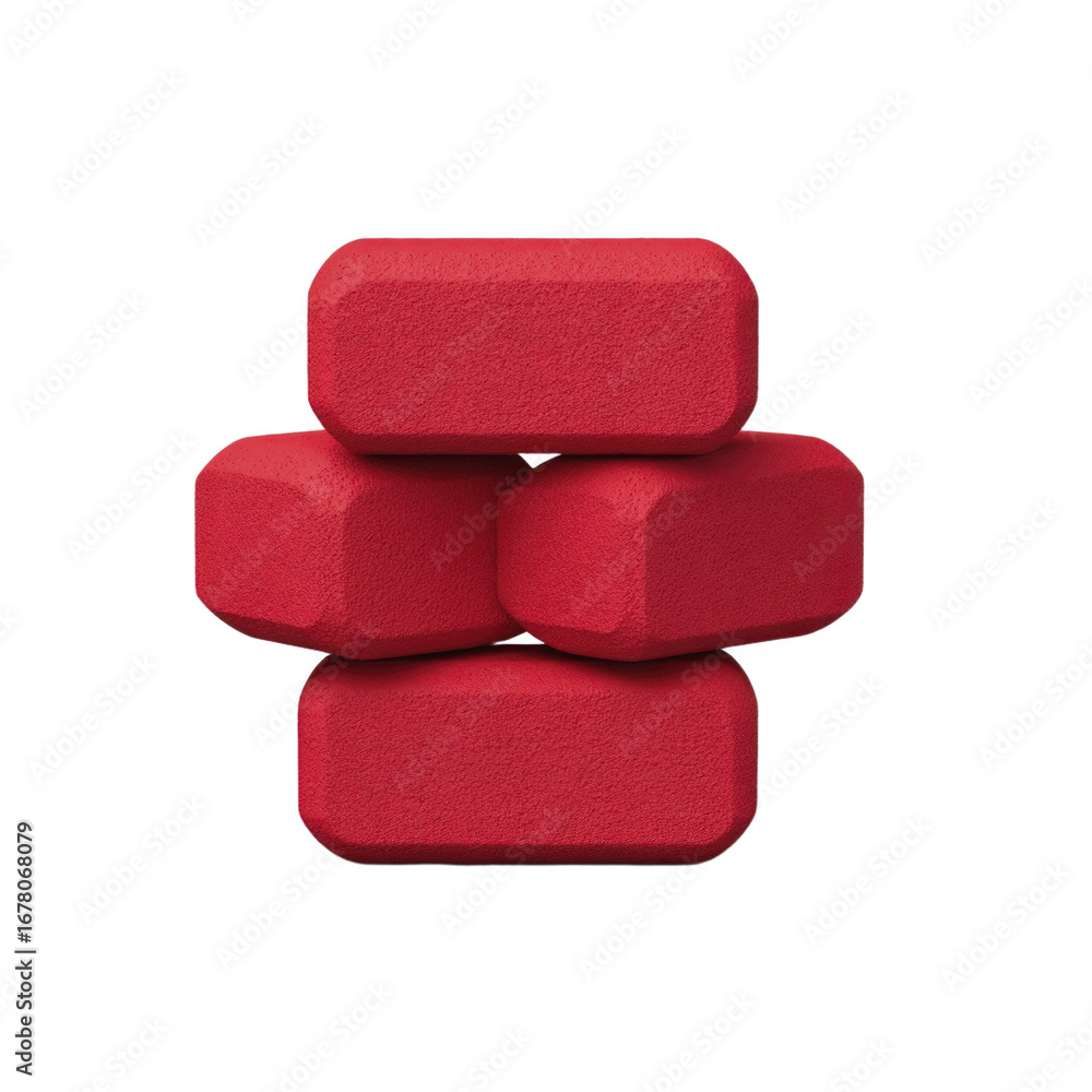 Poster stacked red rounded rectangular blocks forming a cross shape dark background