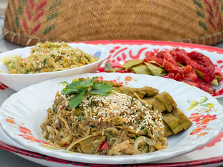 Thai food, shredded shoot salad with roasted sesame seeds Popular Lanna food Original food concept