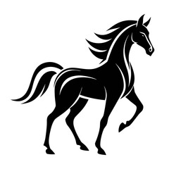 Black Horse Silhouette in Elegant Pose – Thin-Line Refined Fantasy Vector Identity