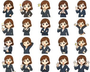 デフォルメOLキャラクター素材20種類セット｜ビジネス表情＆ポーズ集