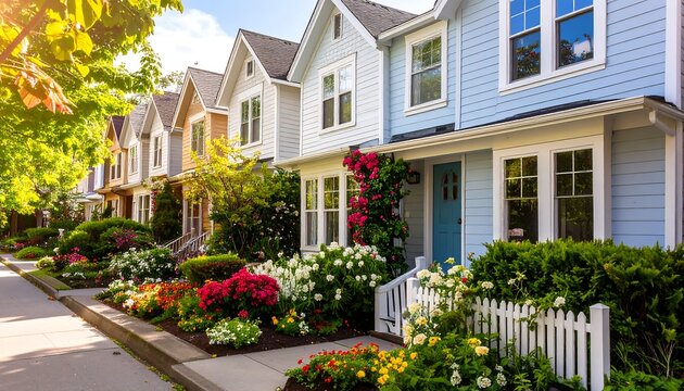 Colorful houses lined up on a street