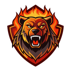 Fiery Bear Team Badge with Mid-Roar Pose and Bold Vector Flames
