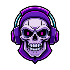 Cyber Headset Skull with Neon Purple Accents for Gaming Branding