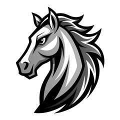 Monochrome Rearing Horse Head with Bold Shadows and Minimal Gradients