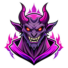 Neon-Accented Demon Mascot with Magenta Eyes and Sharp Horns