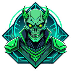Cyberpunk Demon Skull with Neon Green Armor Frame