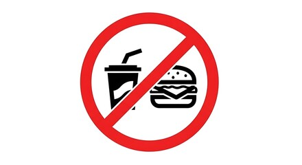 Clear warning symbol banning unhealthy fast food and sugary drinks for health consciousness and diet awareness