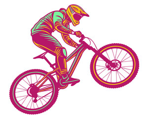 Obraz premium Silhouette of a mountain biker, dynamic action, vector illustration