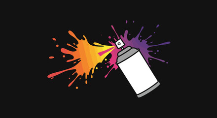A spray can ejecting a rainbow of paint on a black background
