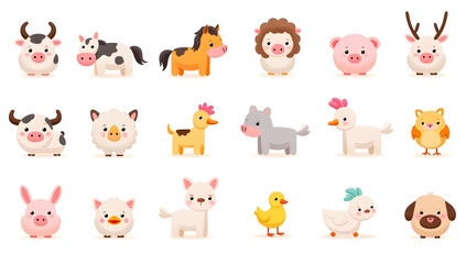 Cute and colorful farm animals. Generative AI
