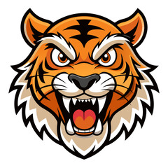 Cartoon Tiger Face with Cheerful Snarl and Thick Outlines