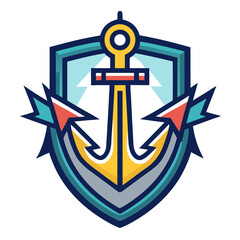 Shield-Shaped Anchor Badge with Strong Color Contrast and Vector Precision