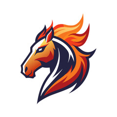 Stylized Stallion Emblem with Flame-Like Mane in Flat Vector Style
