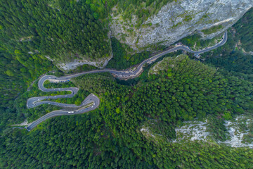 The winding road in the Bicaz Gorges - Romania seen from above