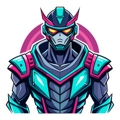 Cyborg Warrior with Neon Visor and Layered Armor in Futuristic Esport Style