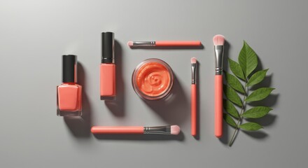 Obraz premium Coral Beauty Products Flat Lay